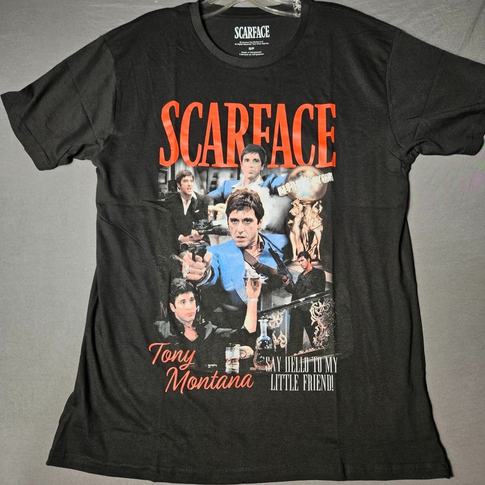 Scarface Tony Montana Say Hello To My Little Friend Black T-Shirt Mens Small New